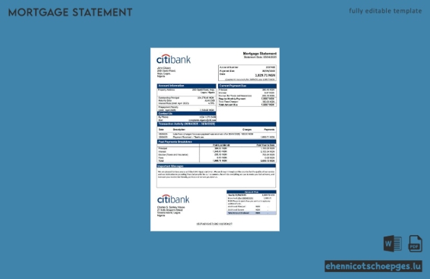 Nigeria Citibank Hypothekenabrechnung Word- und PDF-Beispielvorschau